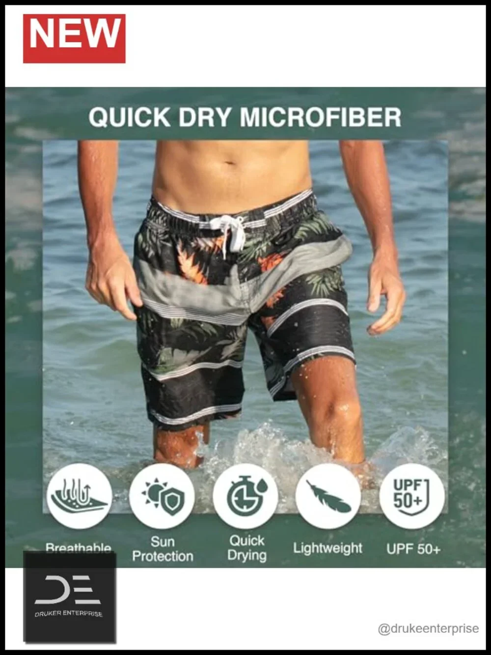 UPF 50 Quick Dry Swim Trunks with Pockets and Mesh Lining
